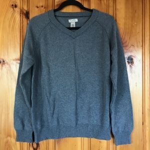 Men's Gray V-neck Knit Sweater L